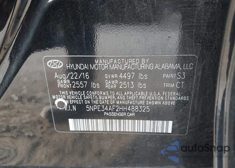 2017 Hyundai Sonata Sport z USA, uszkodzony, nr VIN 5NPE34AF2HH488325
